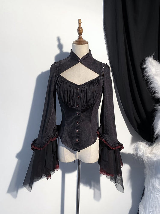 Clearance-Size XS for Bust 80CM Black Gothic Lolita Sleeveless Shirt with Detachable Sleeves
