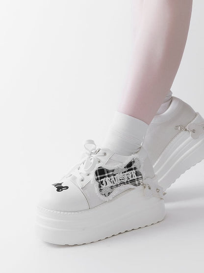 White Punk Bone Applique Silver-tone Studs Platform Shoes
