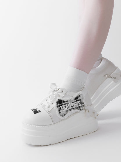 White Punk Bone Applique Silver-tone Studs Platform Shoes