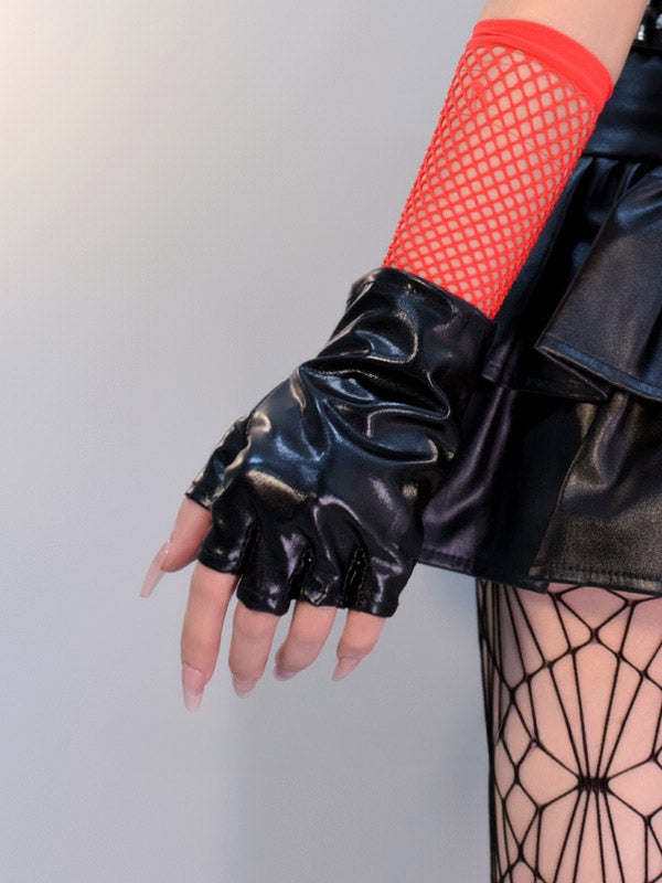 Silver/Black Cyberpunk Futuristic Half Finger Gloves