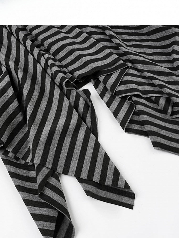 Black Y2K Striped Pattern Handkerchief Hem