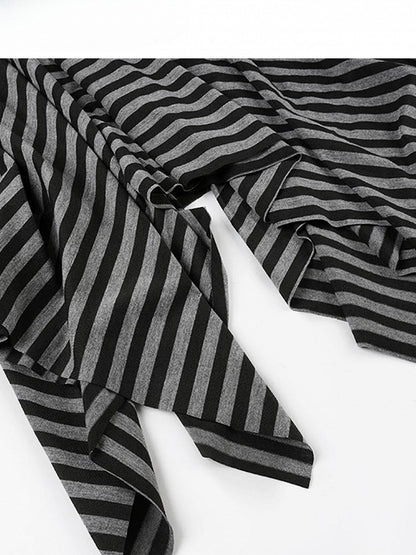 Black Y2K Striped Pattern Handkerchief Hem