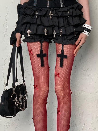 5 Color Options Wasteland Punk Bowknot Details Tights