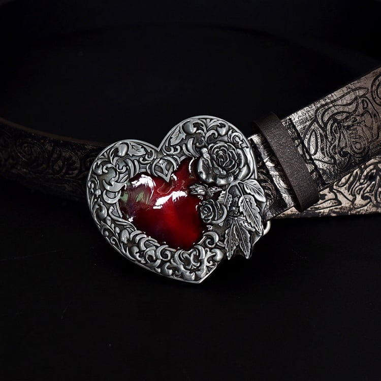 Rose Heart Buckle Goth Black Waist Belt