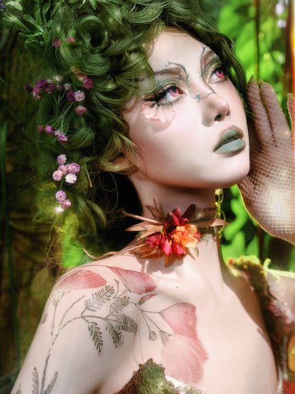 Fairy Goth Red / Green Flower Choker