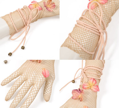 Apricot Floral Fairy Mesh Gloves