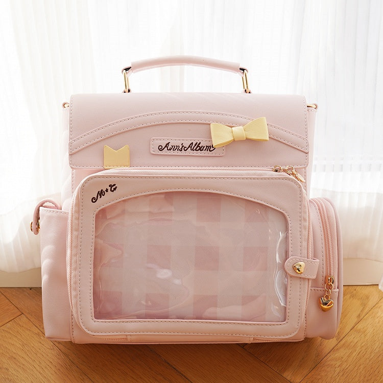 Pink 2-Way Ita Bag With Transparent Window And Bow Decoration