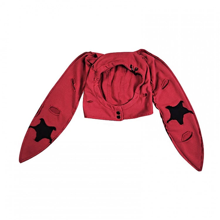 Distressed Holes Punk Bunny Ears Hat Black/Red