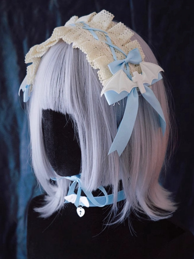 Crosses and Wings Blue and White Bowknots Hairband