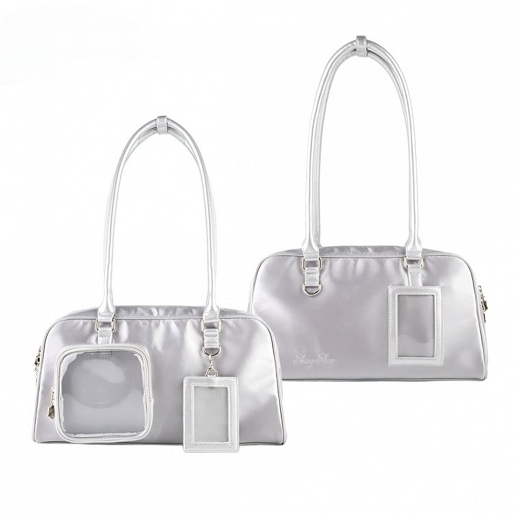 Silver Ita Hand Bag With Detachable Card Holder