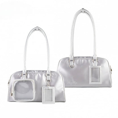 Silver Ita Hand Bag With Detachable Card Holder