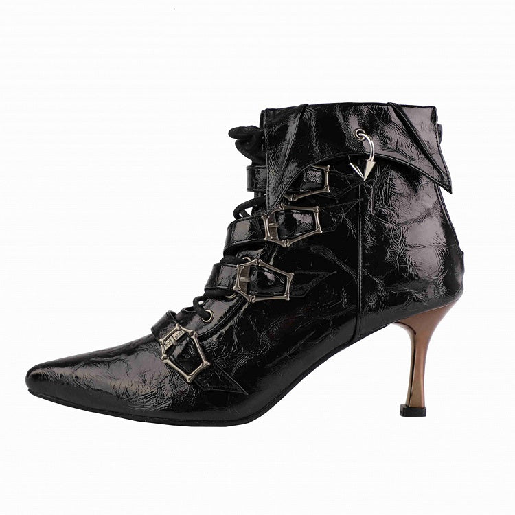 Coffin-shaped Buckle Straps Textured Black Gothic Lolita High Heels
