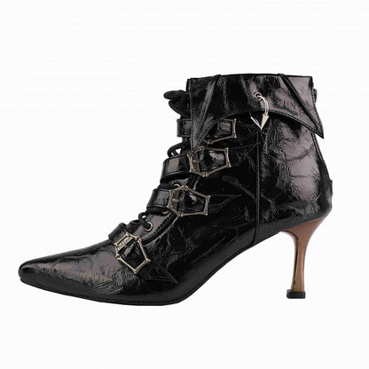 Coffin-shaped Buckle Straps Textured Black Gothic Lolita High Heels
