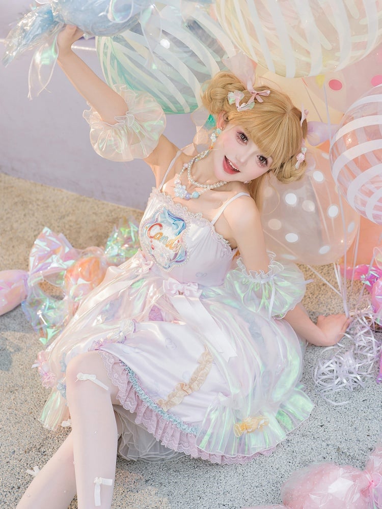 Light Purple Candy and Bead Decorated Spaghetti Straps Dress Sweet Lolita JSK