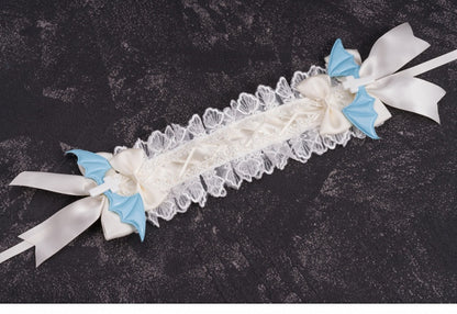 Crosses and Blue Wings White Bowknots Lace Hairband