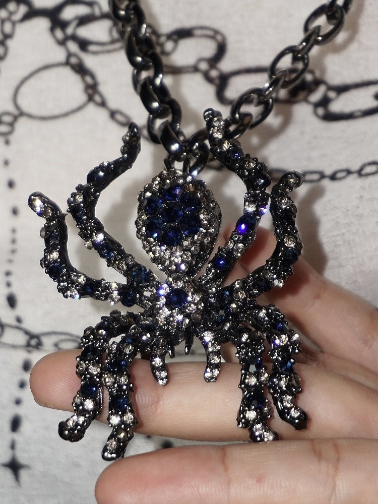 Gothic Spider Beaded Necklace Black & Blue/Black & Red