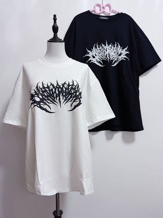 White/Black Jirai Kei Round Neck T-shirt