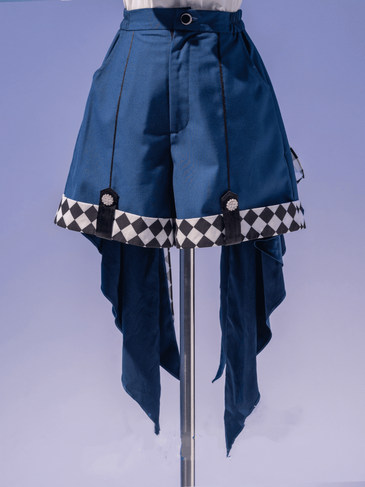 Prince Style Ouji Lolita Handkerchief Hem Dark Blue Checked Pattern Shorts