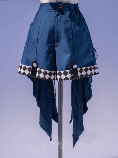 Prince Style Ouji Lolita Handkerchief Hem Dark Blue Checked Pattern Shorts