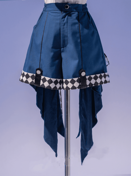 Prince Style Ouji Lolita Handkerchief Hem Dark Blue Checked Pattern Shorts