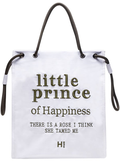 Chic White & Green Alphabet Embroidery Tote Bag with Zipper Closure And Drawstring Strap