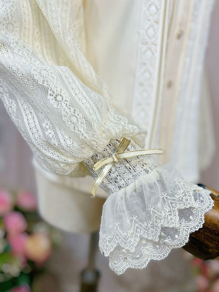 Apricot Peter Pan Collar Vintage Shirt Long Bollon Sleeves Top