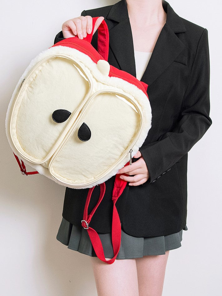 Kawaii Red Apple-Shaped Ita Backpack With Plush Trim