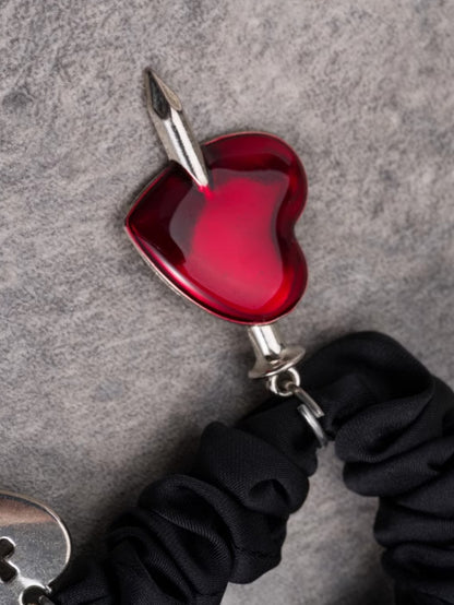 Black Gothic Heart Charms Scrunchie