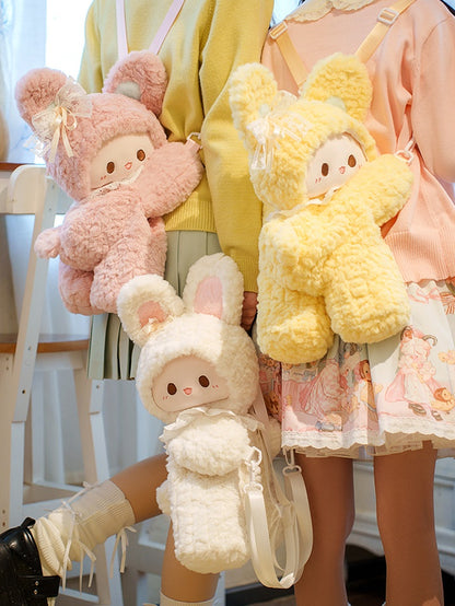 White Rabbit-shaped Bowknot Plush Backpack Middle/Large Size