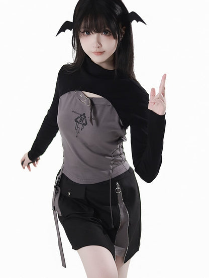 Black Mock Neck Cropped Top