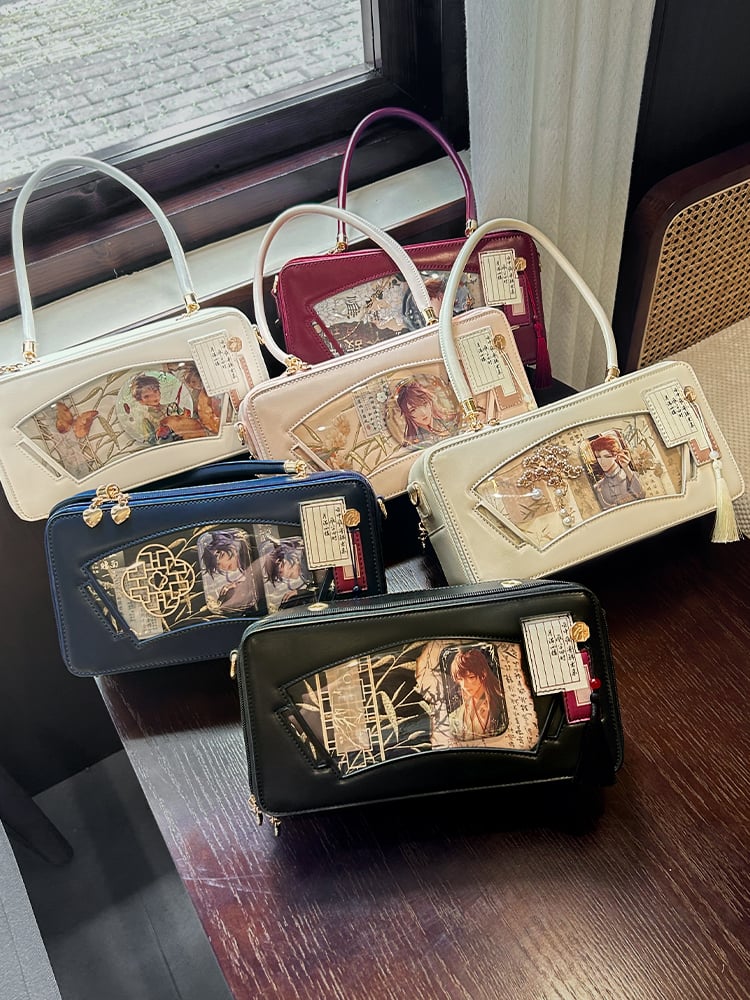 White Embroidered Bamboo Leaf Cheongsam Style Ita Shoulder Bag with Fringe Charm