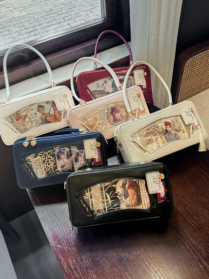 White Embroidered Bamboo Leaf Cheongsam Style Ita Shoulder Bag with Fringe Charm