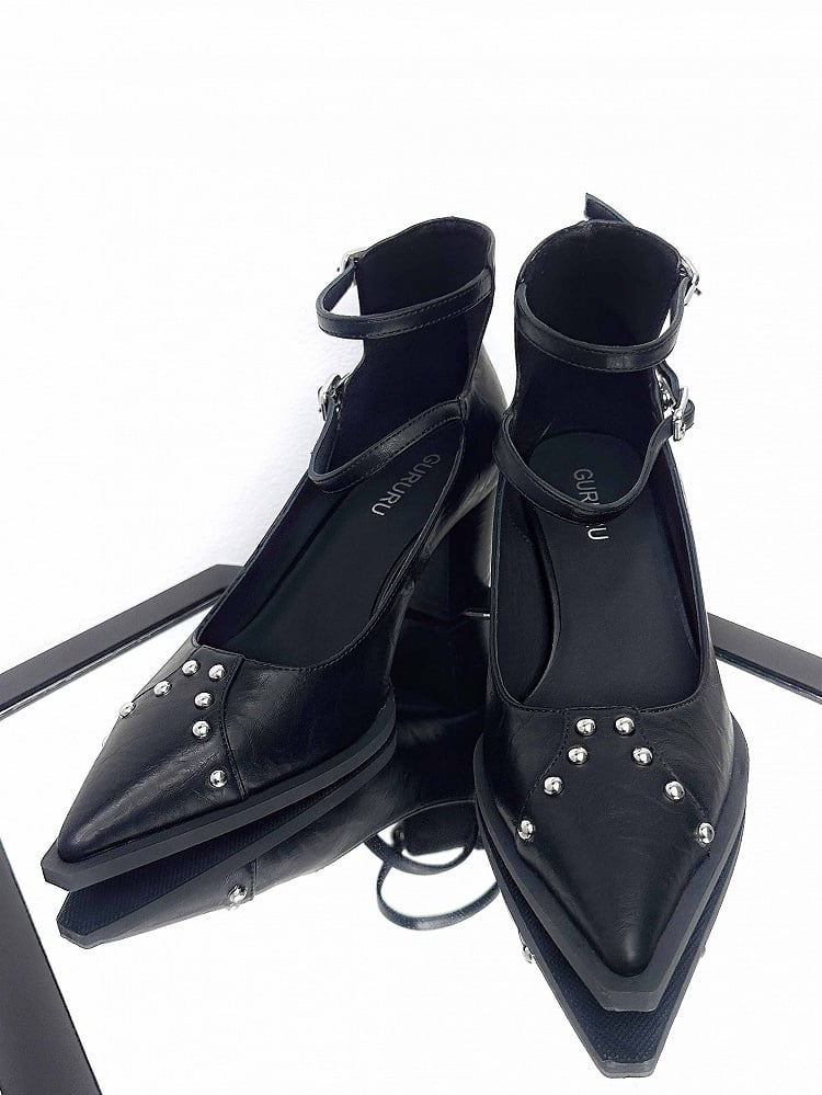 Black Pointed Toe Gothic Block Heels with Skeleton Decorated Leg Warmers