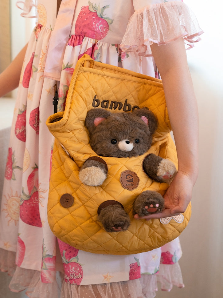 Yellow Cut-out Design Crossbody Bag With 3 Options Detachable Plushie