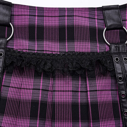 Black and Violet Sweet Punk Pleated Skirt