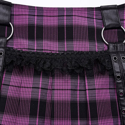 Black and Violet Sweet Punk Pleated Skirt