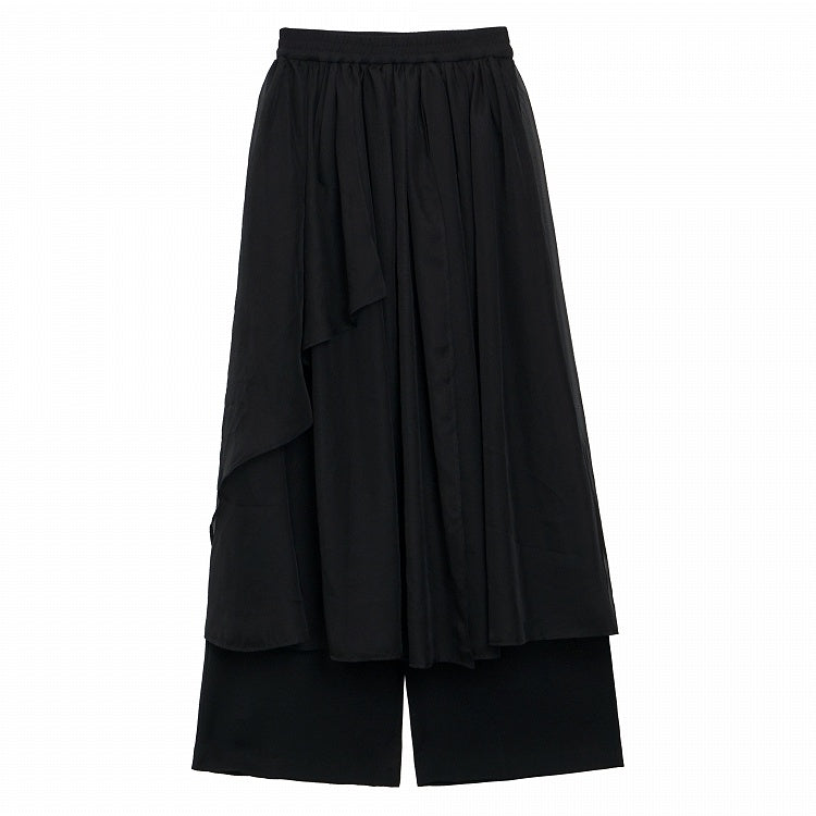 Black Loose Fit Pants with Draping Chiffon Overlay