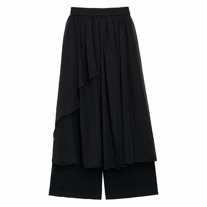 Black Loose Fit Pants with Draping Chiffon Overlay