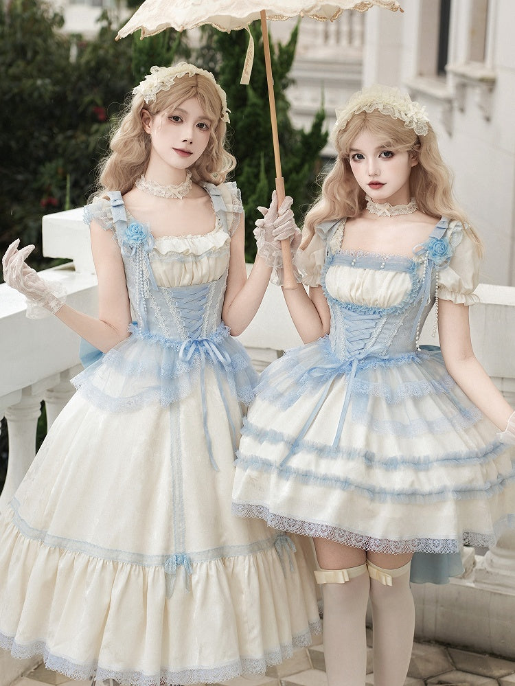 Light Blue Lace Trims Under Bust Boning Corset