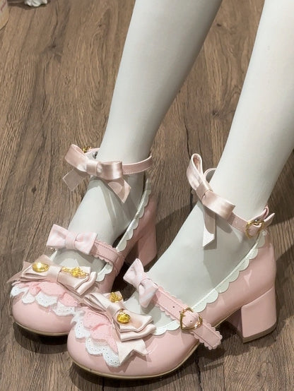 Pink Spoon Decorated Bowknot Details Sweet Lolita High Block Heels