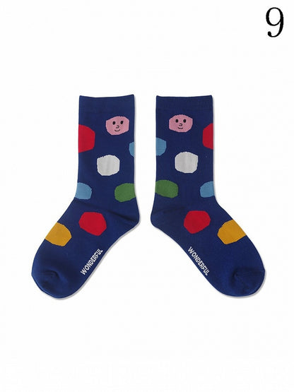 9 Options Colorful Kitty/Puppy/Bear Print Striped Pattern Calf Socks