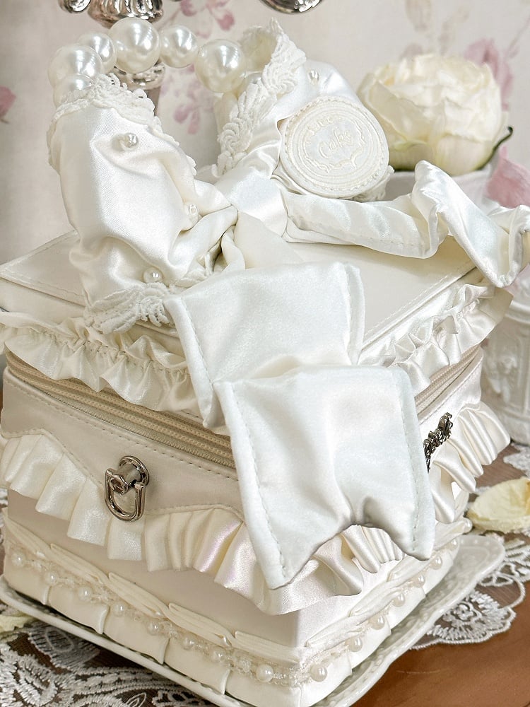 Creamy White Bead Details Hand Bag / Crossbody