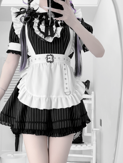 White Flutter Sleeves Self-tie Apron