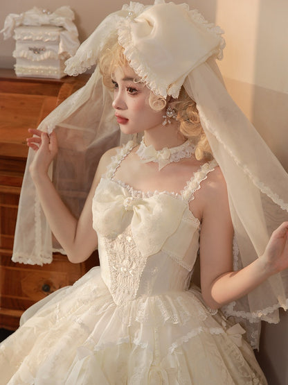 Creamy Big Bow Head Veil
