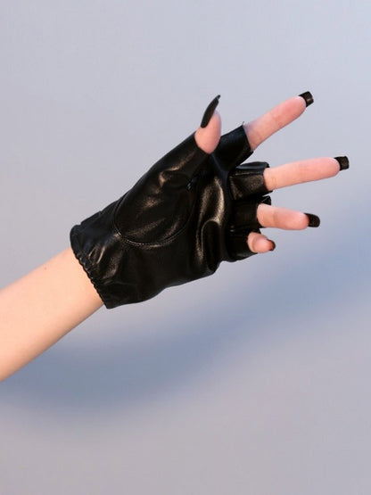 Black/White Steampunk Studs Details Finger Gloves