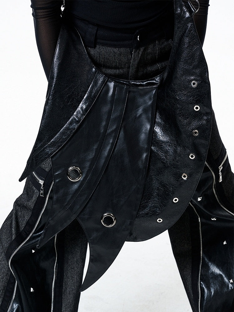 Black Punk Armor Design Large Capacity PU Crossbody