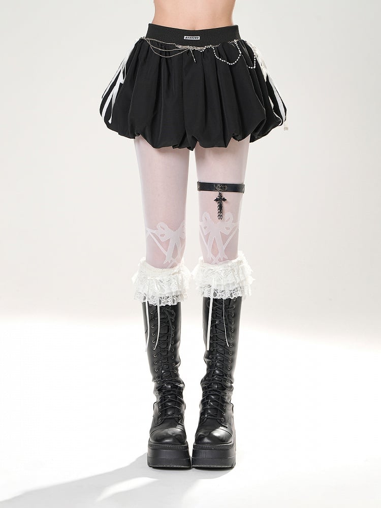 White/Black Elastic Waist Mini Bubble Skirt