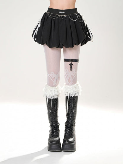 White/Black Elastic Waist Mini Bubble Skirt