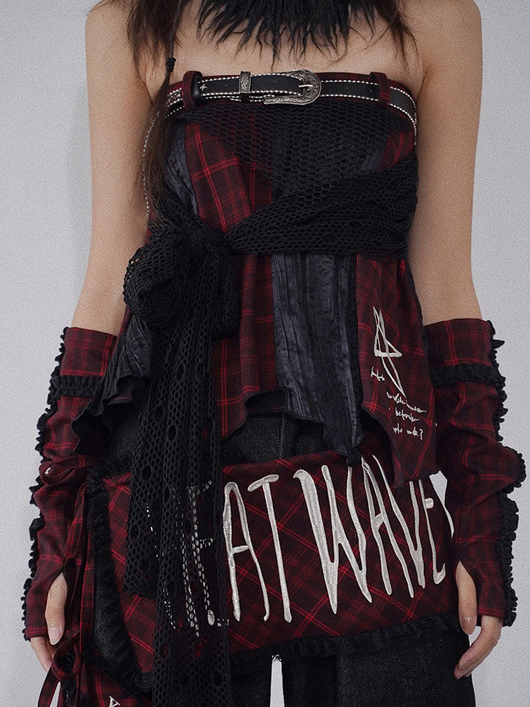 Black and Red Plaid Punk Asymmetrical Skirt