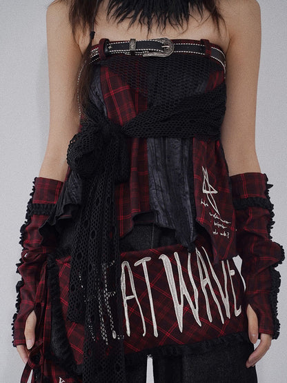 Black and Red Plaid Punk Asymmetrical Skirt